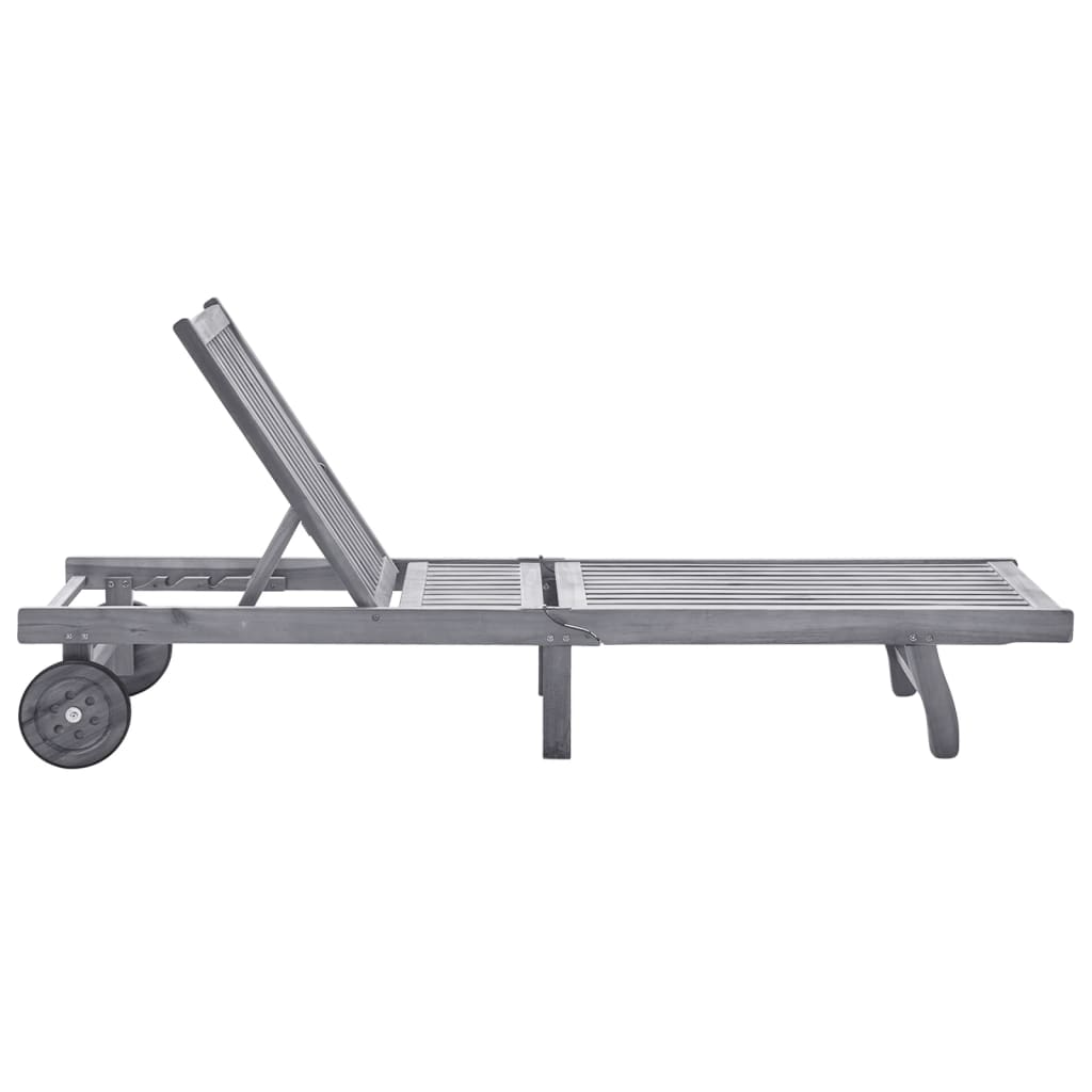 Sunlounger Grey Solid Acacia wood, Polyester 78.7 in long