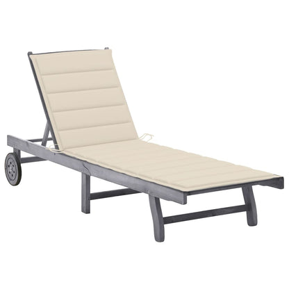 Sun Lounger Grey Solid Acacia Wood Large Height-Adjustable