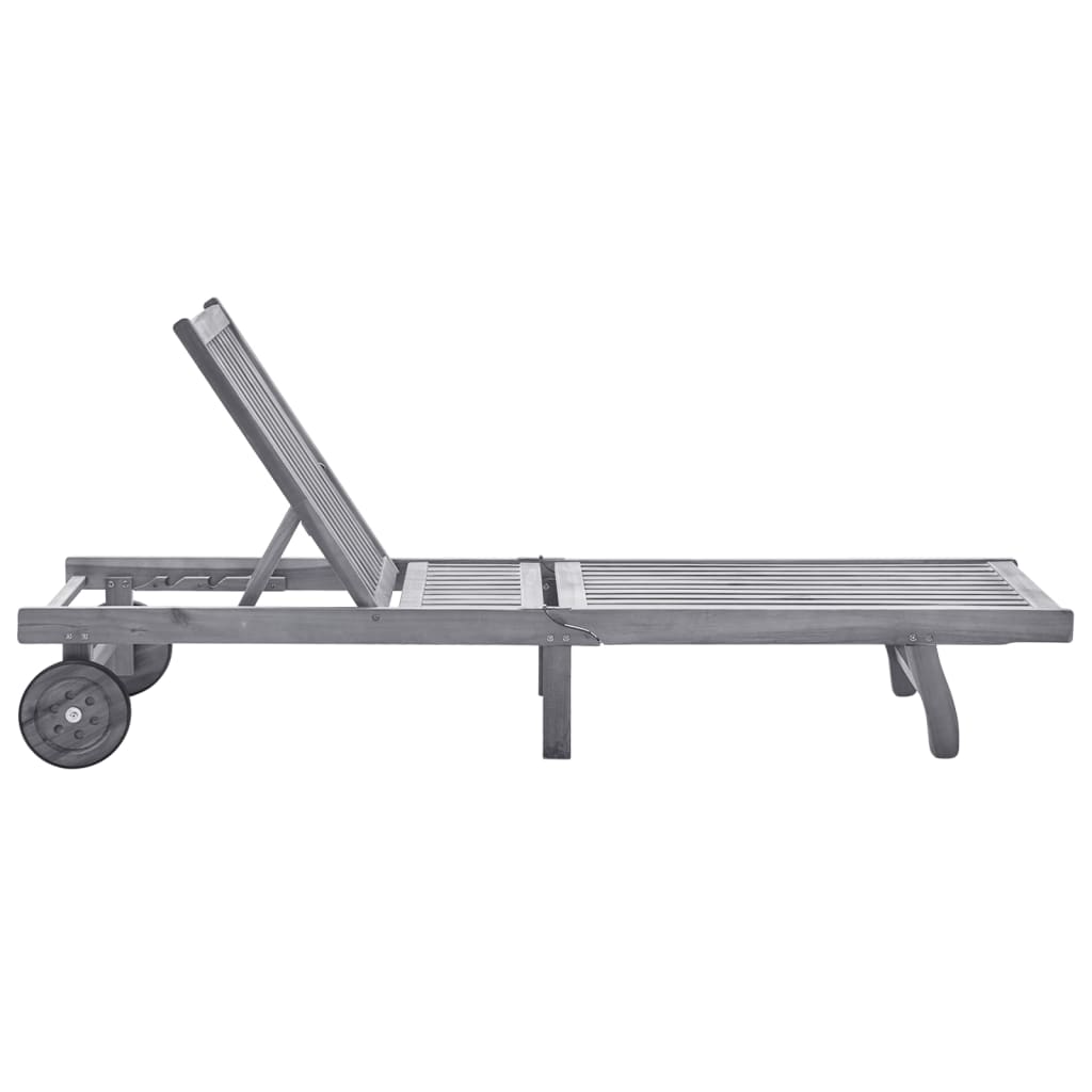 Sun Lounger Grey Solid Acacia Wood Large Height-Adjustable