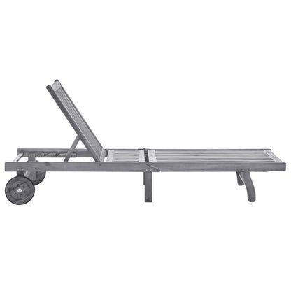 Sun Lounger Grey Solid Acacia Wood Large Height-Adjustable