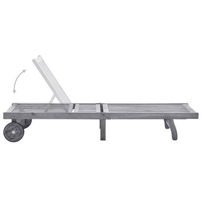 Sun Lounger Grey Solid Acacia Wood Large Height-Adjustable