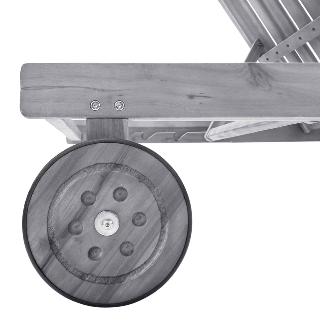 Sun Lounger Grey Solid Acacia Wood Large Height-Adjustable