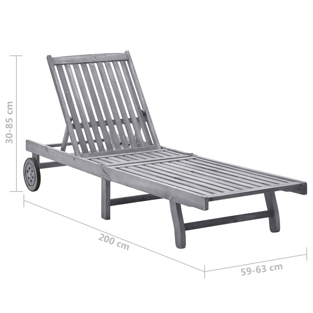 Sun Lounger Grey Solid Acacia Wood Large Height-Adjustable