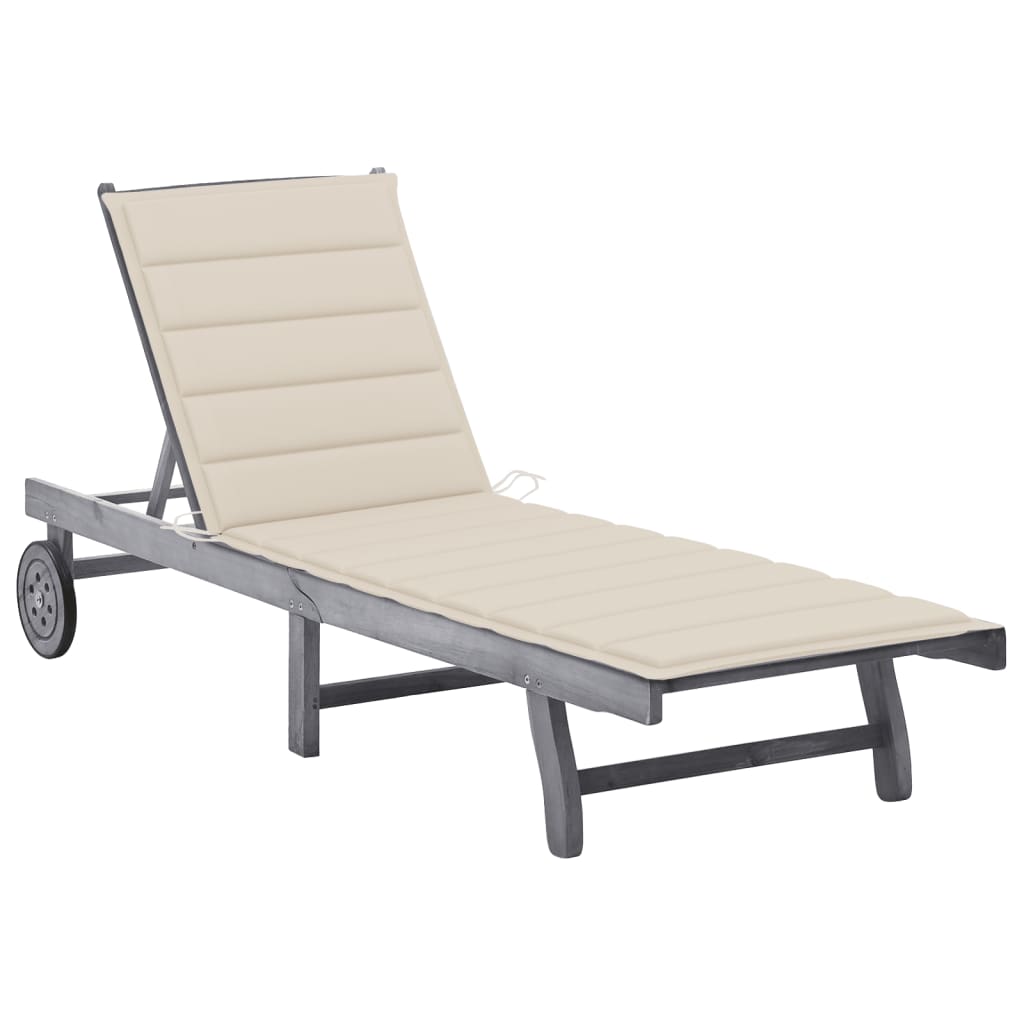 Sunlounger Grey Solid Acacia wood 78.7 in long
