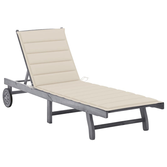 Sunlounger Grey Solid Acacia wood 78.7 in long