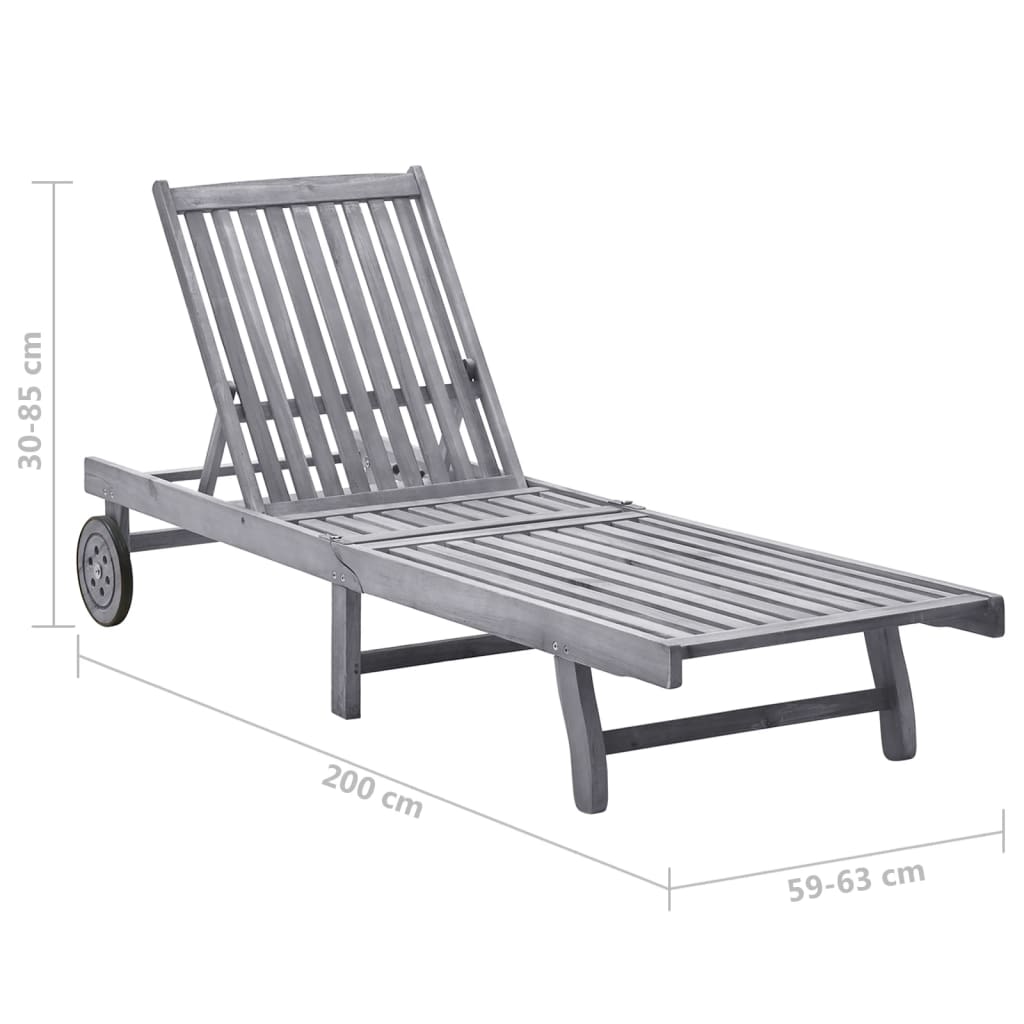 Sunlounger Gray Solid Acacia wood 79 in length x 24.8 in width