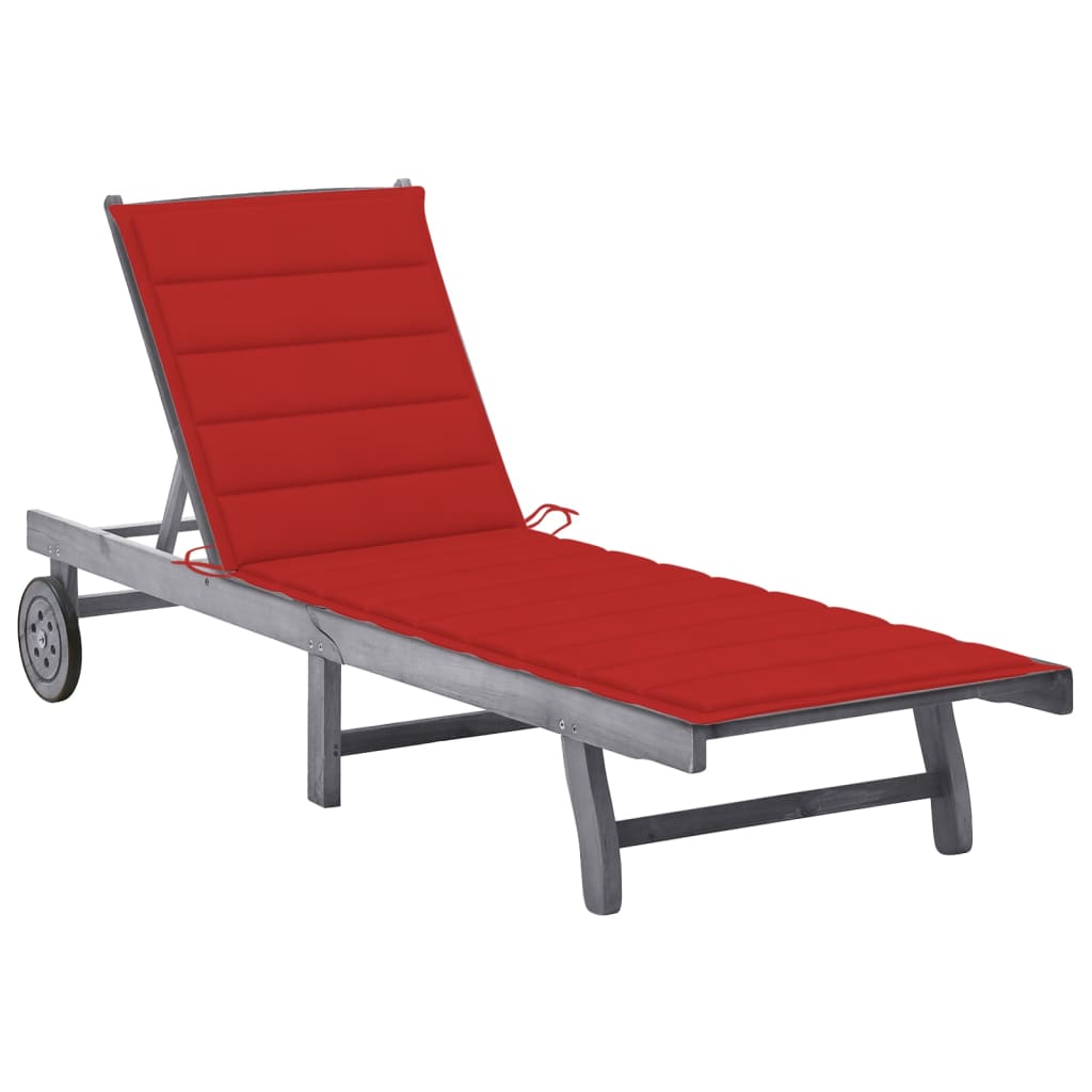 Sunlounger Grey Solid Acacia Wood Standard Adjustable Footrests