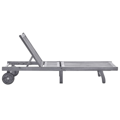 Sunlounger Grey Solid Acacia Wood Standard Adjustable Footrests