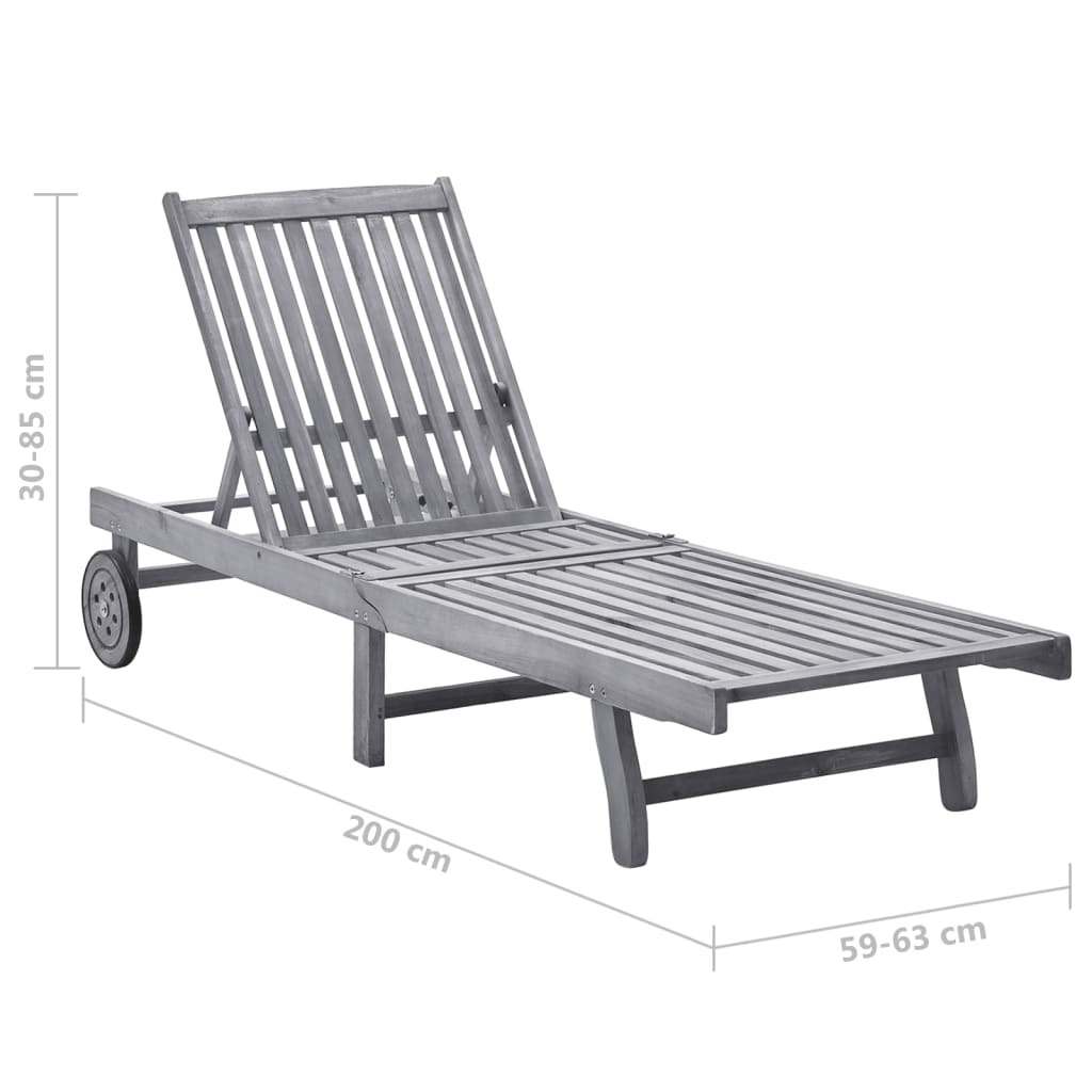 Sun Lounger Grey Solid acacia wood Standard