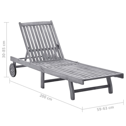Sun Lounger Grey Solid acacia wood Standard