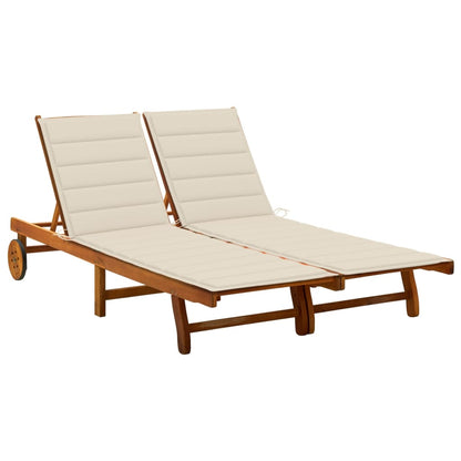 Sunlounger Cream and natural wood Solid Acacia Wood and Polyester