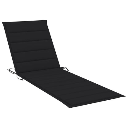Sun Lounger Black Cushion, Natural Wood