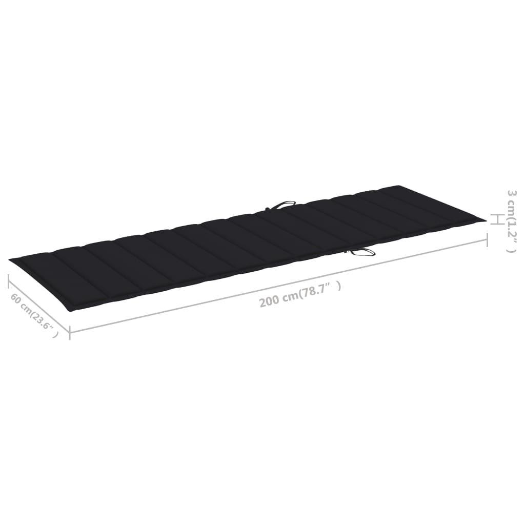 Sun Lounger Black Cushion, Natural Wood