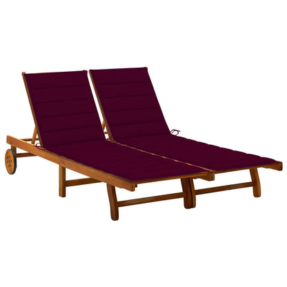 Sunlounger Wine Red Solid Acacia Wood, Polyester