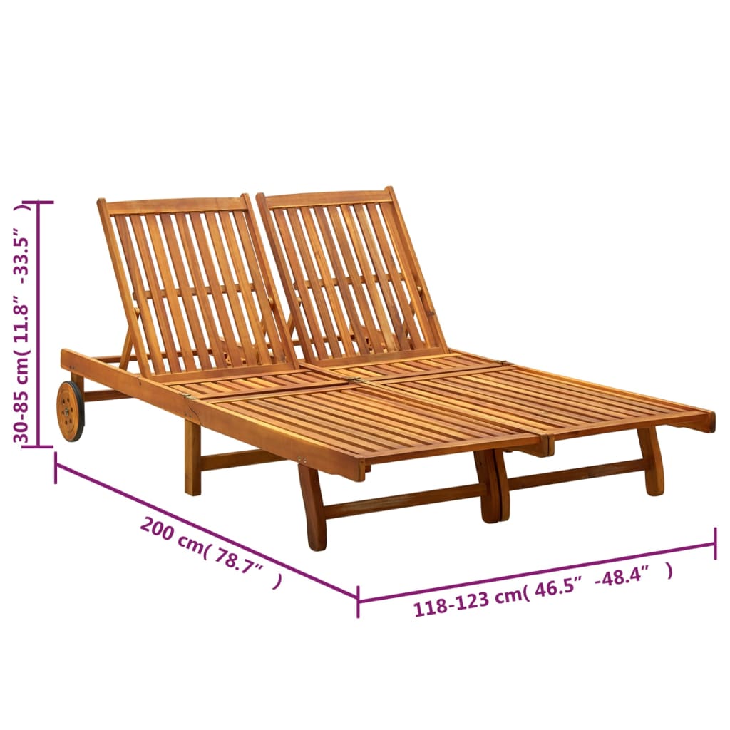 Sunlounger Wine Red Solid Acacia Wood, Polyester