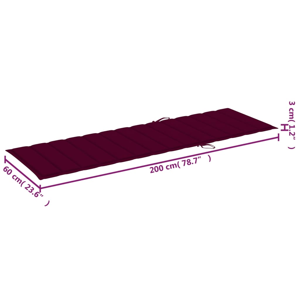 Sunlounger Wine Red Solid Acacia Wood, Polyester