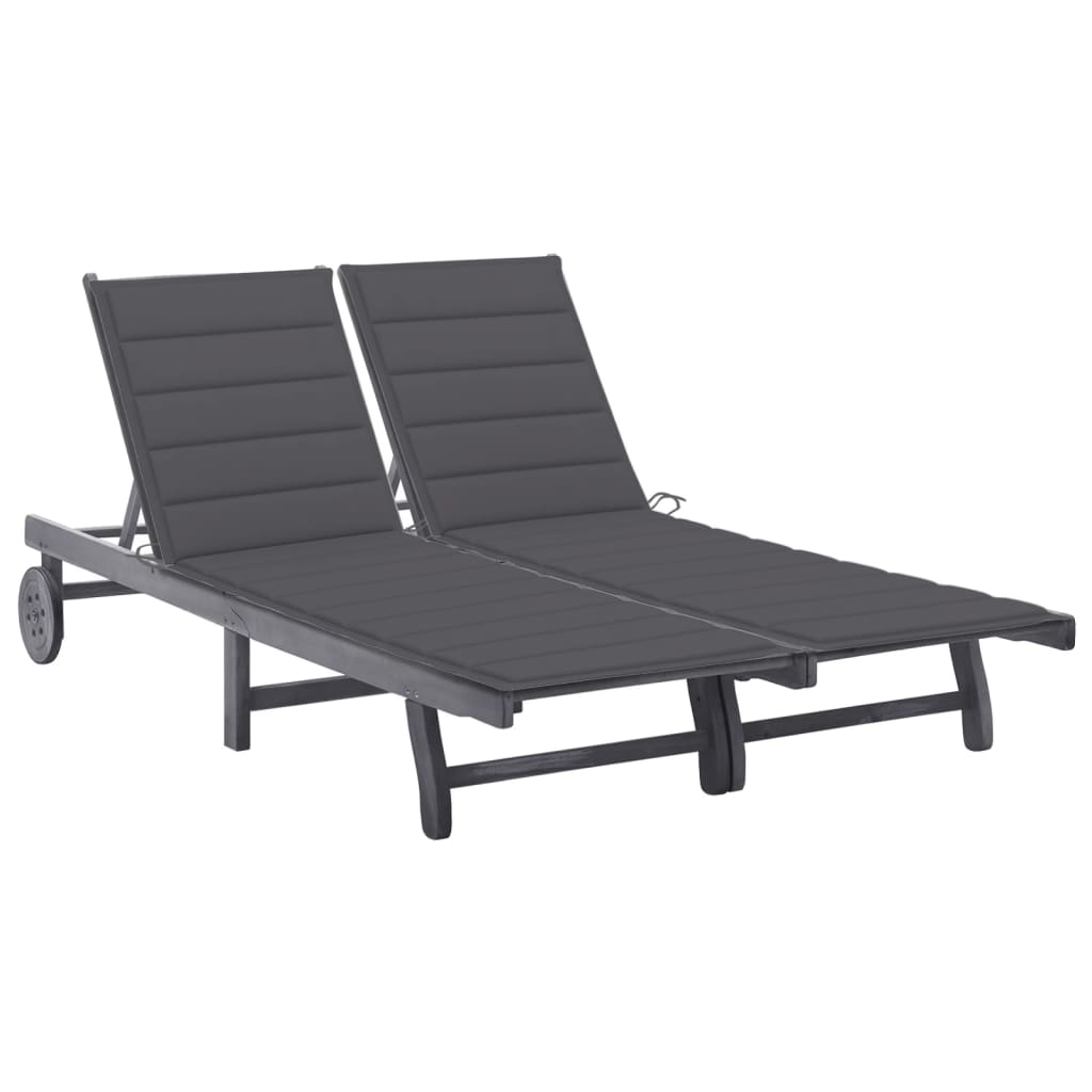 Sunlounger Grey Solid Acacia Wood, 100% Polyester Fabric