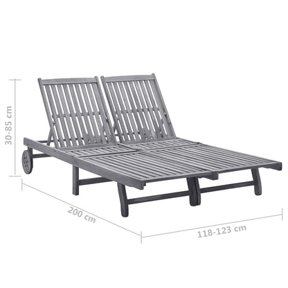 Sunlounger Grey Solid Acacia Wood, 100% Polyester Fabric