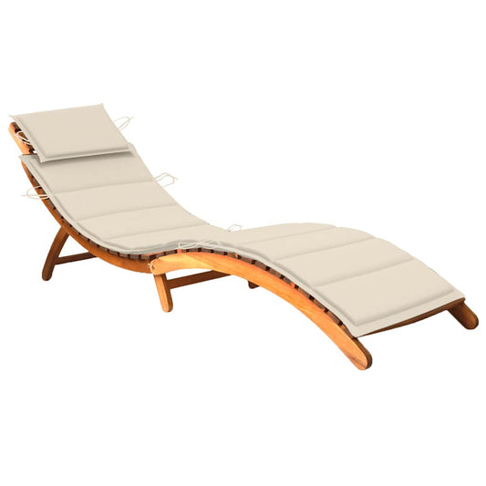 Sun Lounger Cream Solid Acacia Wood Adult Foldable