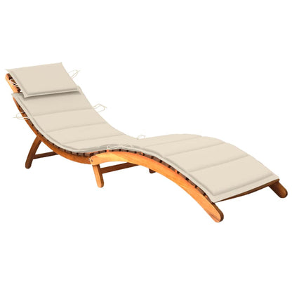 Sun Lounger Cream Solid Acacia Wood Adult Foldable