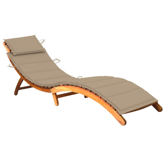 Sunlounger Beige and wood Solid acacia wood, Fabric (100% polyester)