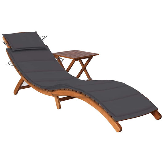 Sunlounger With Table Natural wood Solid Acacia wood Large