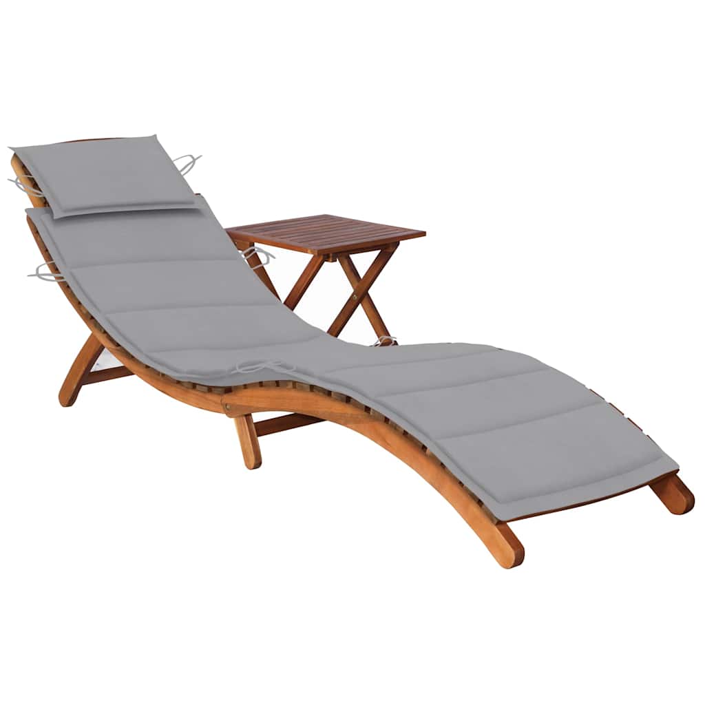 Sun Lounger With Table Wood tone Solid acacia wood Standard