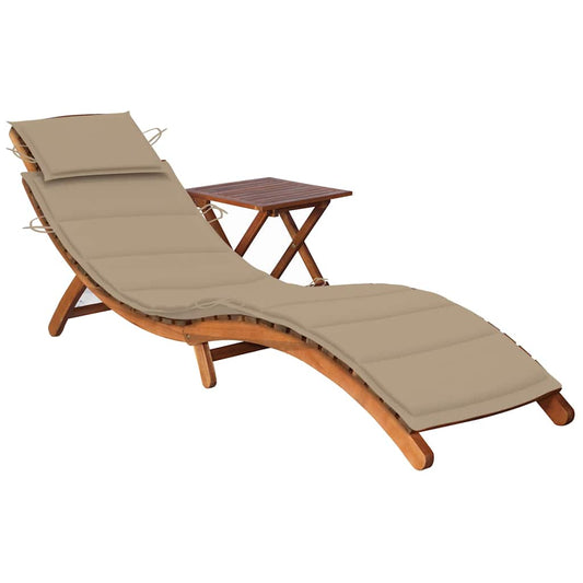 Sunlounger With Table Wood Solid Acacia wood Medium Foldable