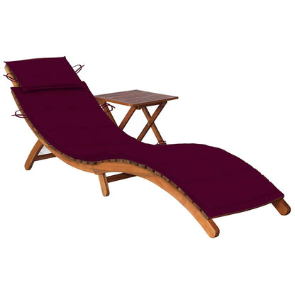 Sunlounger With Table Wine red cushion, natural wood