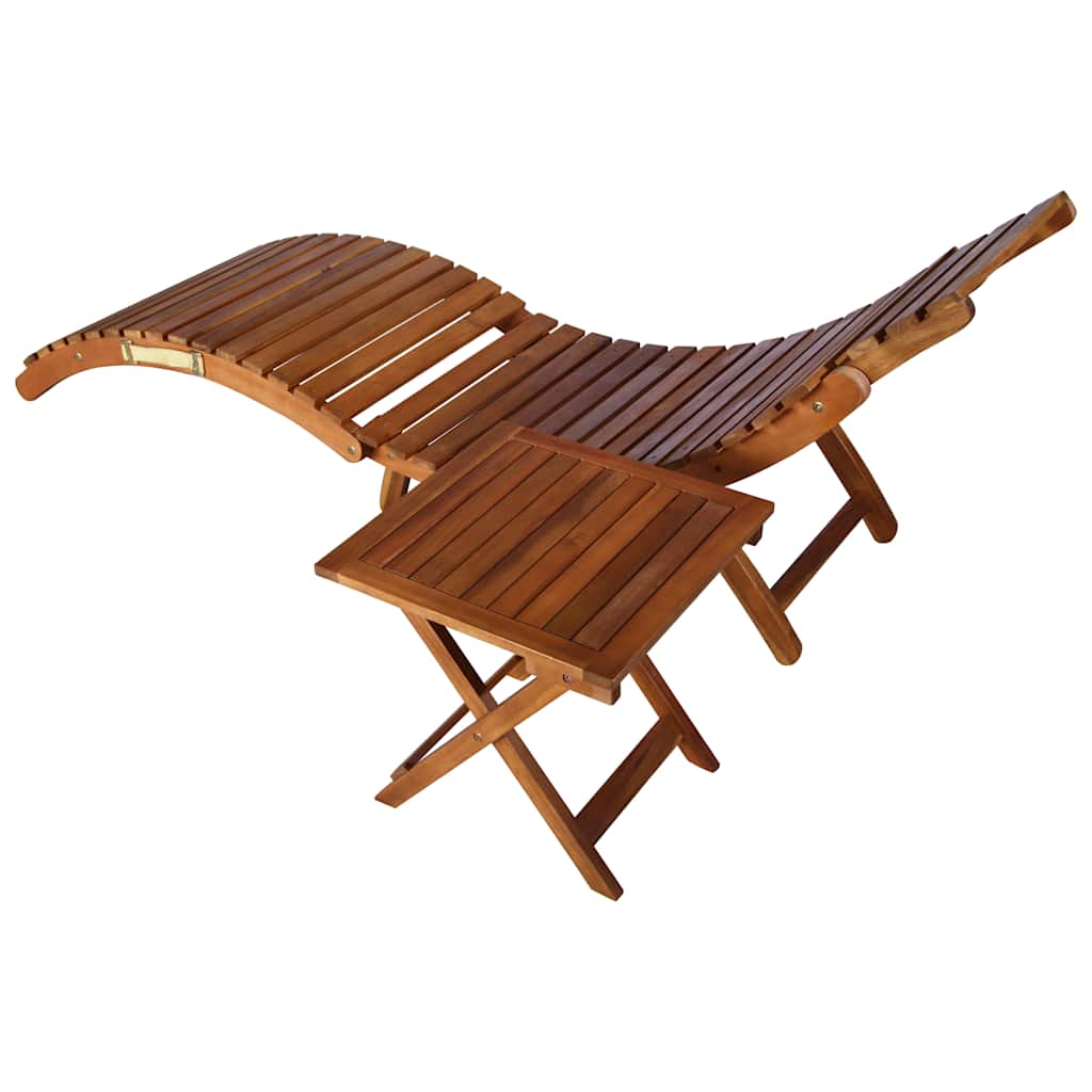 Sunlounger With Table Wine red cushion, natural wood