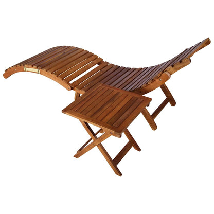 Sunlounger With Table Wine red cushion, natural wood