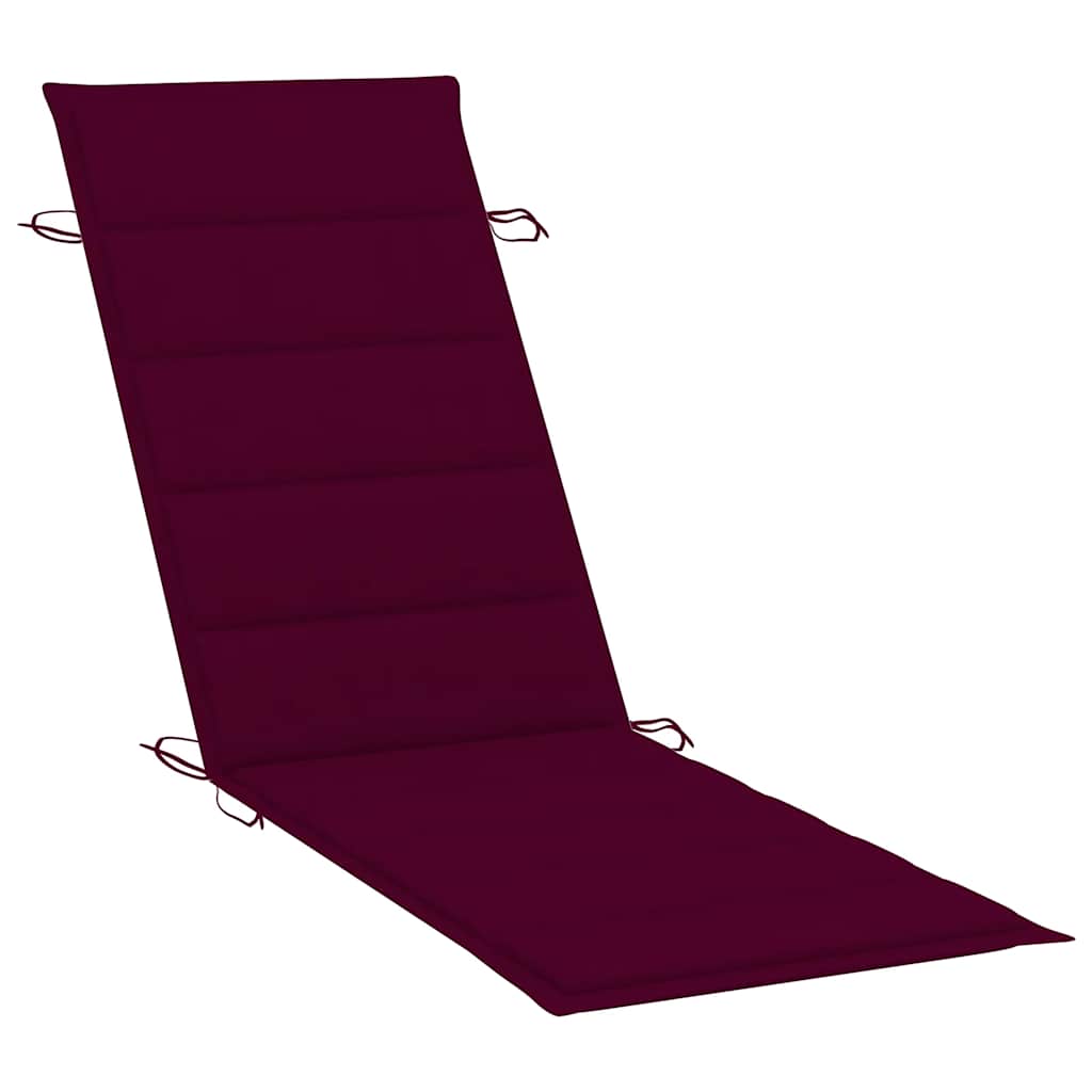 Sunlounger With Table Wine red cushion, natural wood