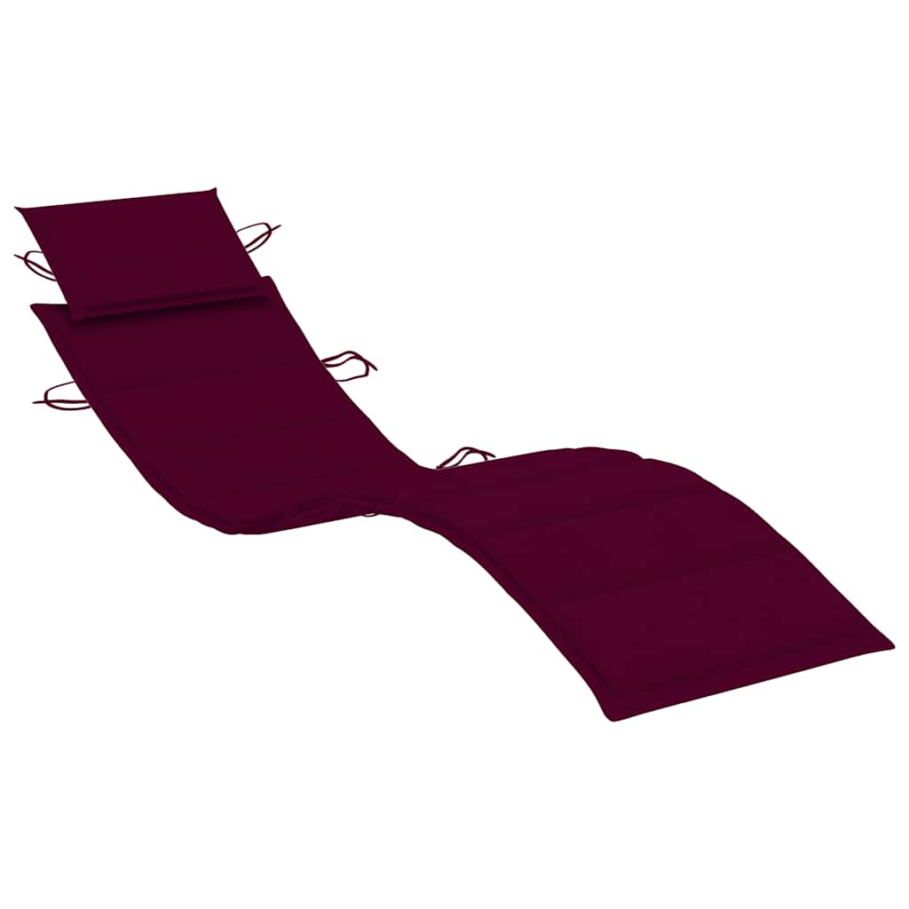 Sunlounger With Table Wine red cushion, natural wood