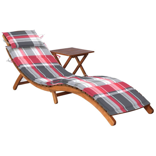 Patio Sun Lounger With Table Red