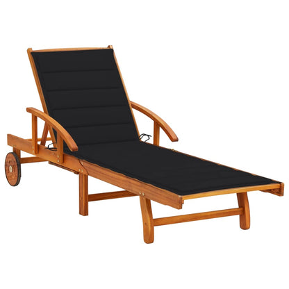 Sunlounger Black Solid acacia wood, 100% polyester fabric Standard