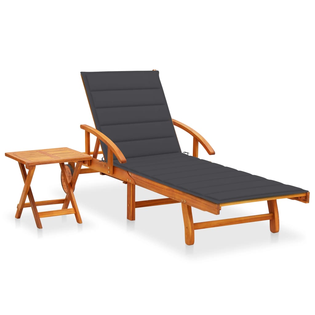 Sunlounger With Table Anthracite Solid Acacia wood Large