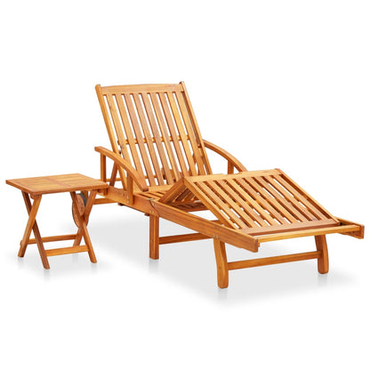 Sunlounger With Table Anthracite Solid Acacia wood Large