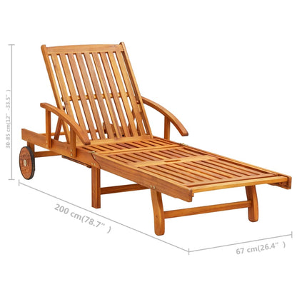 Sunlounger With Table Anthracite Solid Acacia wood Large