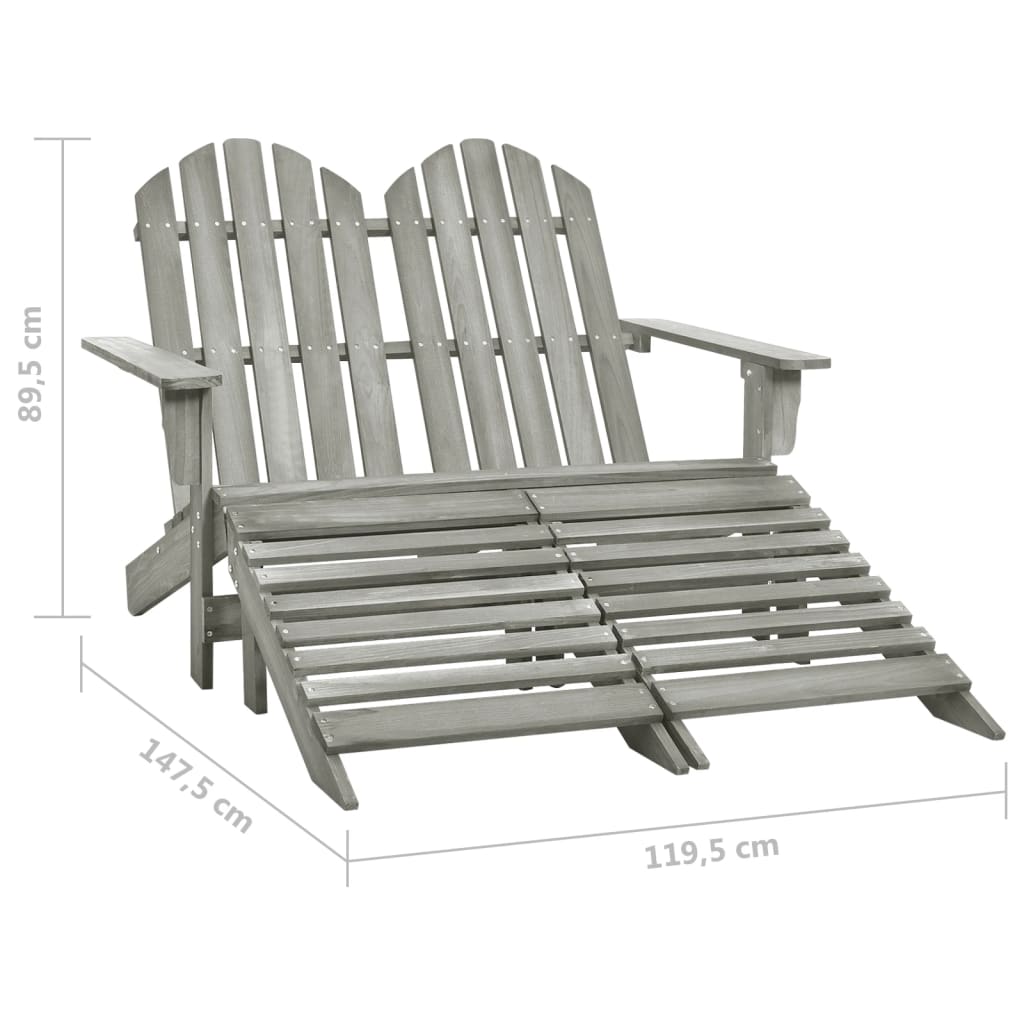 Garden Chair Grey Solid Fir Wood Two-seater Detachable