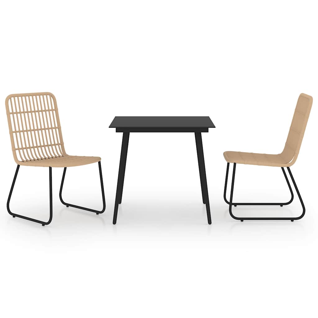Dining Set Oak and Black Poly Rattan, Powder-Coated Steel, Glass