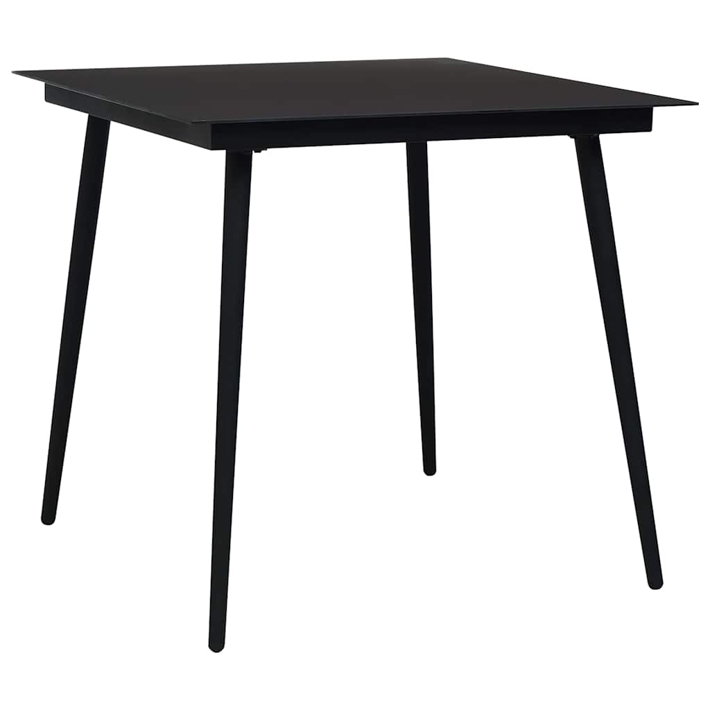 Dining Set Oak and Black Poly Rattan, Powder-Coated Steel, Glass