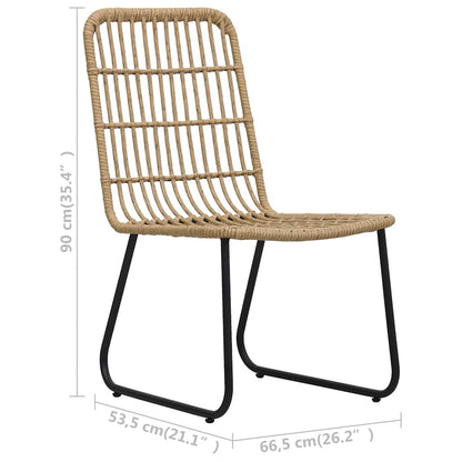 Dining Set Oak and Black Poly Rattan, Powder-Coated Steel, Glass