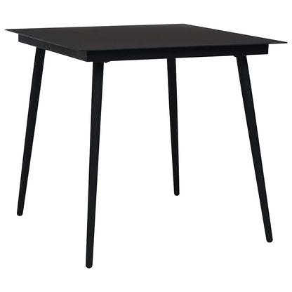 Dining Set Oak and Black Poly Rattan, Powder-Coated Steel, Glass