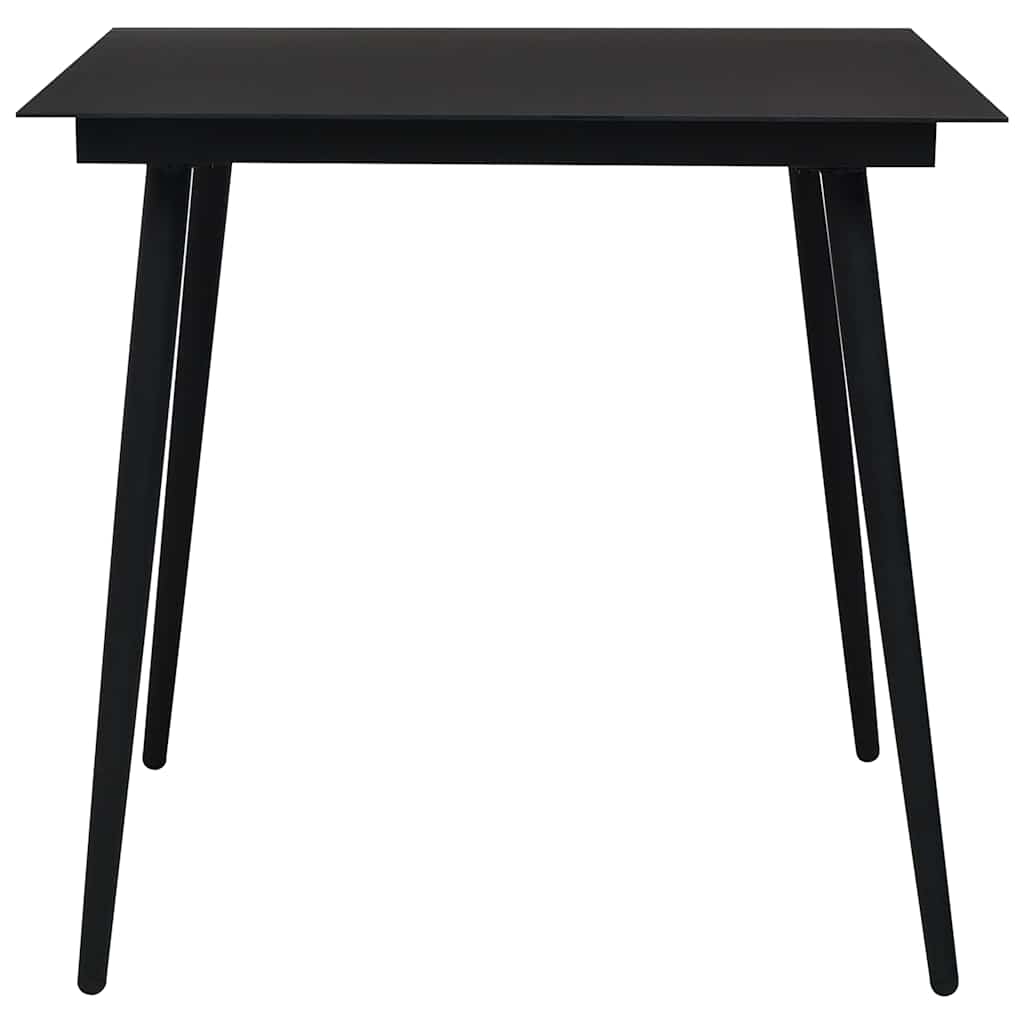 Dining Set Oak and Black Poly Rattan, Powder-Coated Steel, Glass