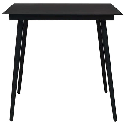 Dining Set Oak and Black Poly Rattan, Powder-Coated Steel, Glass