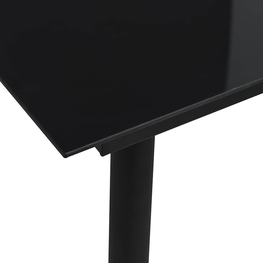 Dining Set Oak and Black Poly Rattan, Powder-Coated Steel, Glass