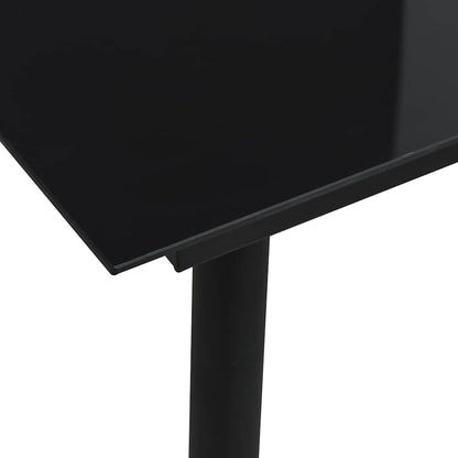 Dining Set Oak and Black Poly Rattan, Powder-Coated Steel, Glass