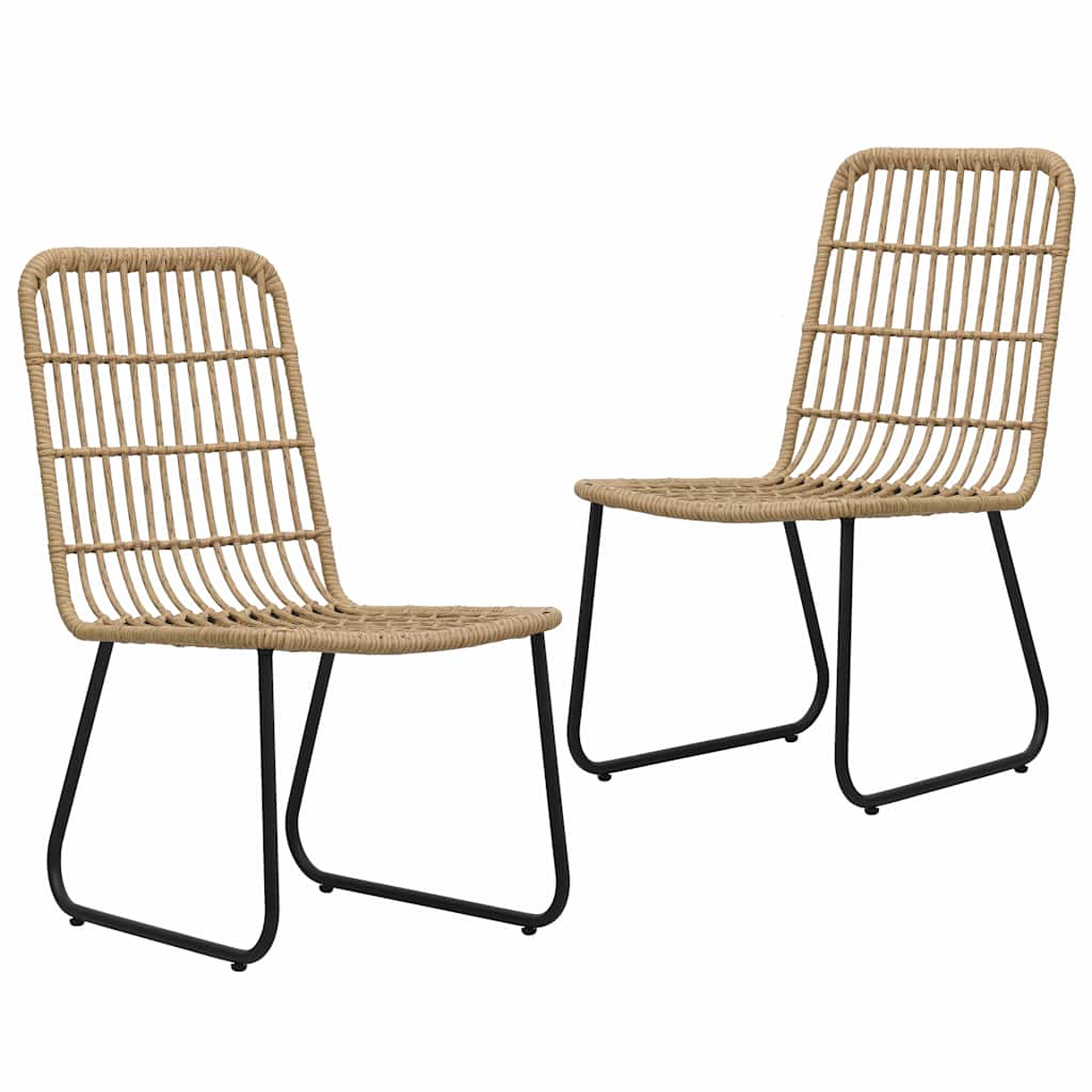 Dining Set Oak and Black Poly Rattan, Powder-Coated Steel, Glass