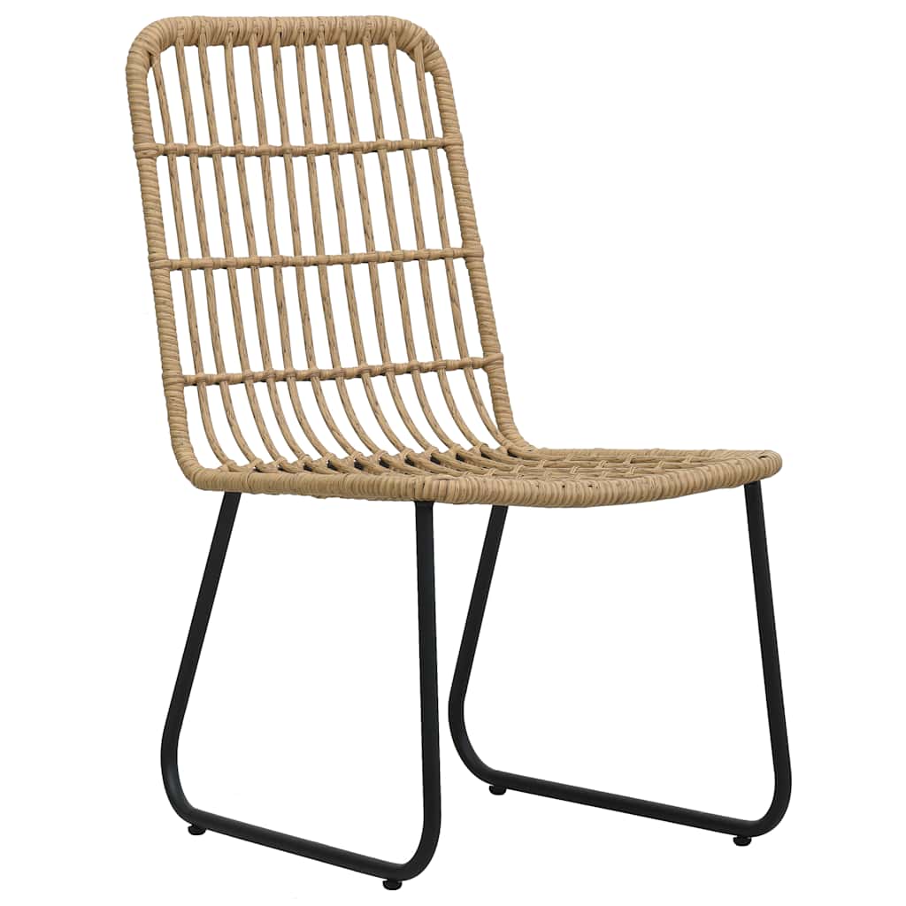 Dining Set Oak and Black Poly Rattan, Powder-Coated Steel, Glass