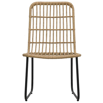 Dining Set Oak and Black Poly Rattan, Powder-Coated Steel, Glass